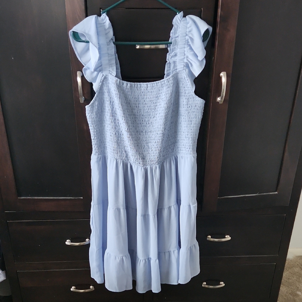 Chic Light Blue Ruffled Midi Dress